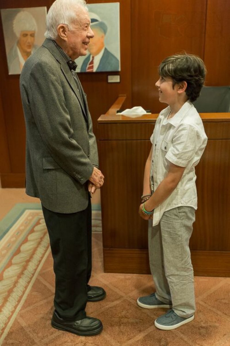 PHOTO: Carter Beckhard-Suozzi, 10, was granted his wish to meet fellow cancer survivor former President Jimmy Carter by the Make-A-Wish Foundation.
