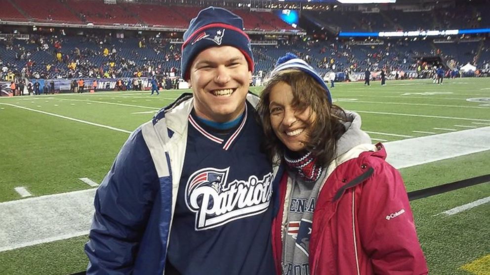 Cathy Nichols and her son Jason at Patriots game, January, 2015.