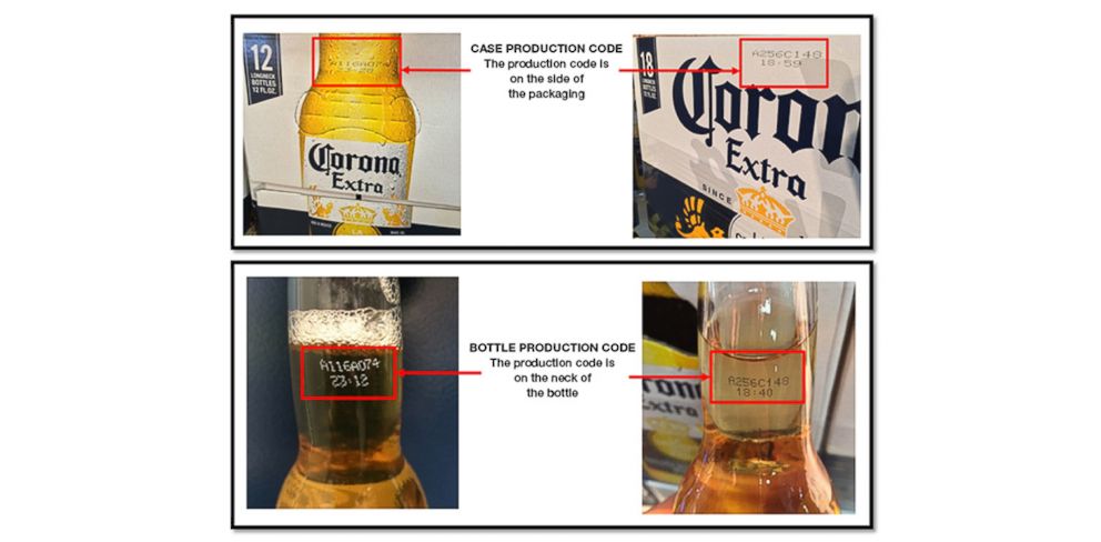 PHOTO: An image released by Corona shows consumers where to find the 8-digit production codes that will help determine whether or not a bottle is part of the recall.