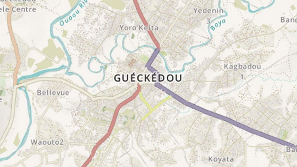 PHOTO: In Gueckedou hundreds of roads, buildings and trees were added to maps.
