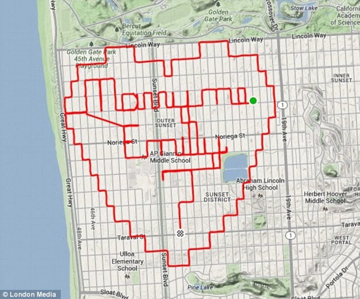 PHOTO: This picture of a heart was created using Strava GPS.