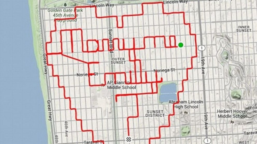 PHOTO: This picture of a heart was created using Strava GPS.