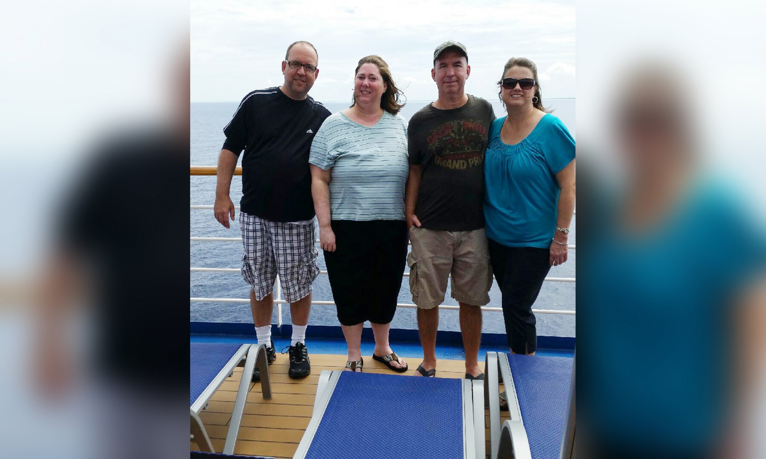 PHOTO: Jon Malone (left) and his wife Angela (center left) were on the cruise with his brother Jeremy Malone (center right) and his wife Kristine (right) that left Texas on Oct. 12 and was scheduled to return on the 19.