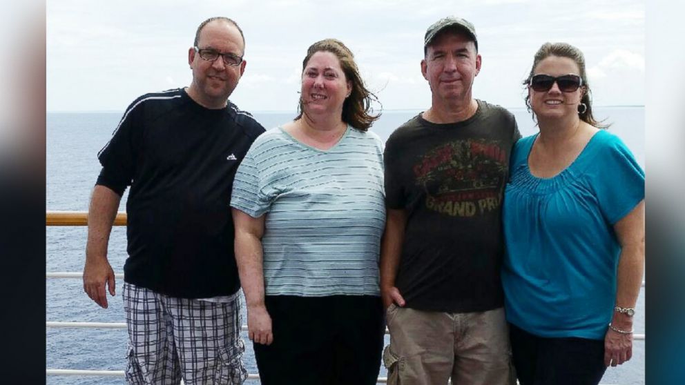 PHOTO: Jon Malone (left) and his wife Angela (center left) were on the cruise with his brother Jeremy Malone (center right) and his wife Kristine (right) that left Texas on Oct. 12 and was scheduled to return on the 19.