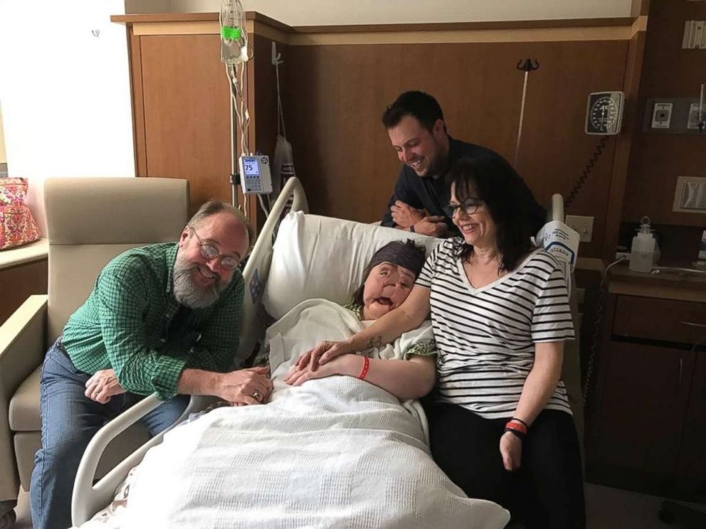 Katie Stubblefield is seen here with her family on the day of her face transplant surgery before the procedure took place at Cleveland Clinic.