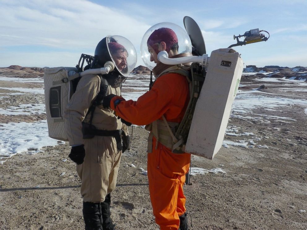 PHOTO: Scientists simulate space walk in the desert near Hanksville, Utah.