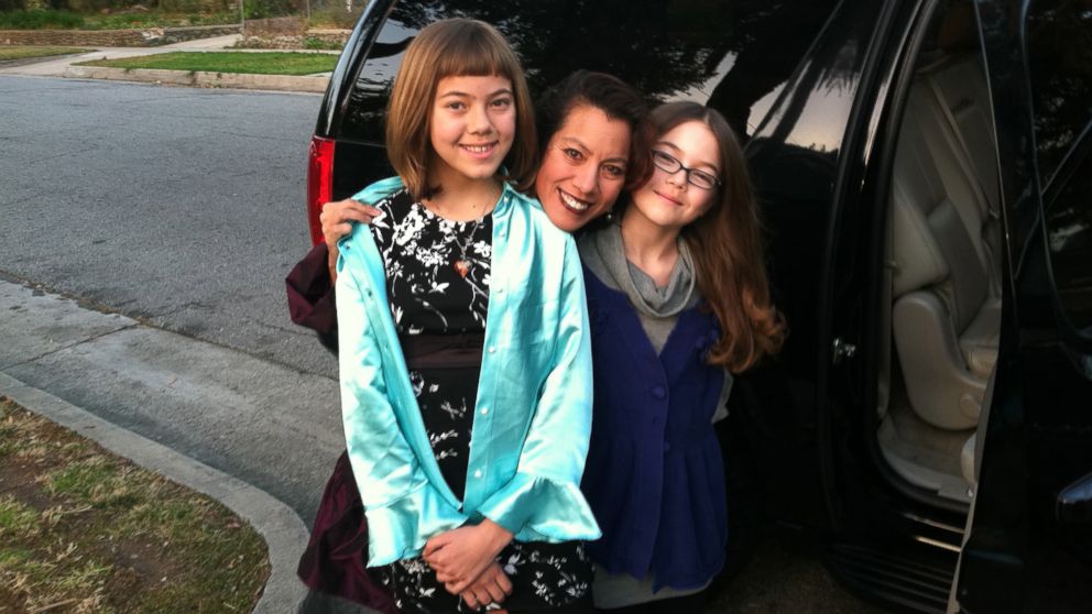 Writer Sandra Tsing Loh with her two pre-teen daughters, Madeline (Maddy)and Susannah (Suzy)in California.