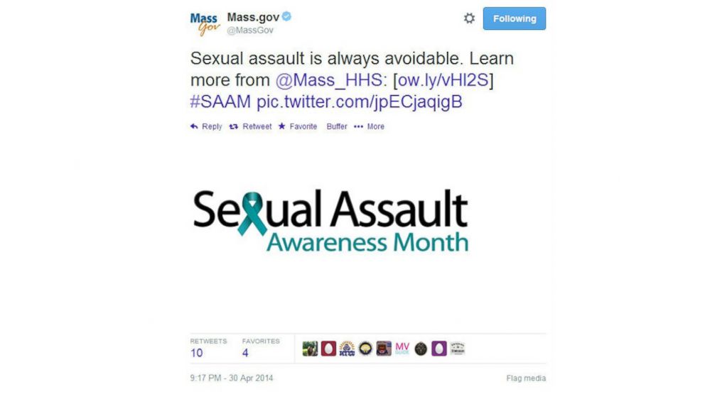 Massachusetts government Twitter account tweeted this message April 30, 2014 and quickly took it down. 
