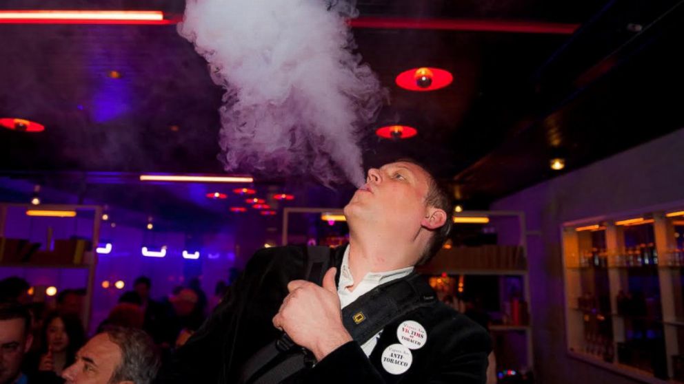 An e-smoker attends Vape In in New York City om April 28, 2014 to protest indoor e-smoking ban. 