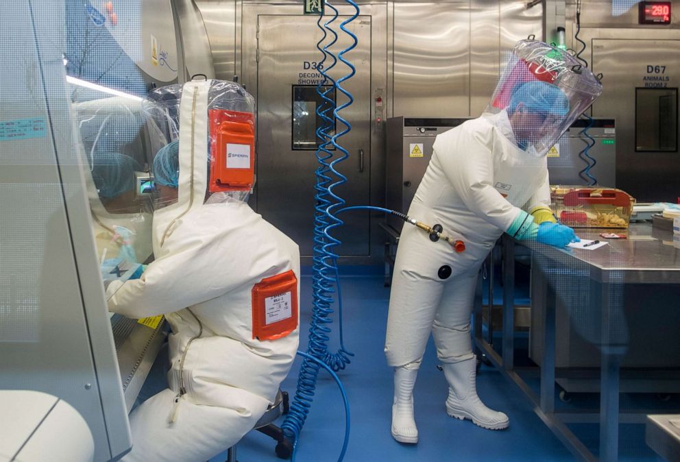 PHOTO: Workers inside the P4 laboratory in Wuhan, the capital of China's Hubei province, Feb. 23, 2017.