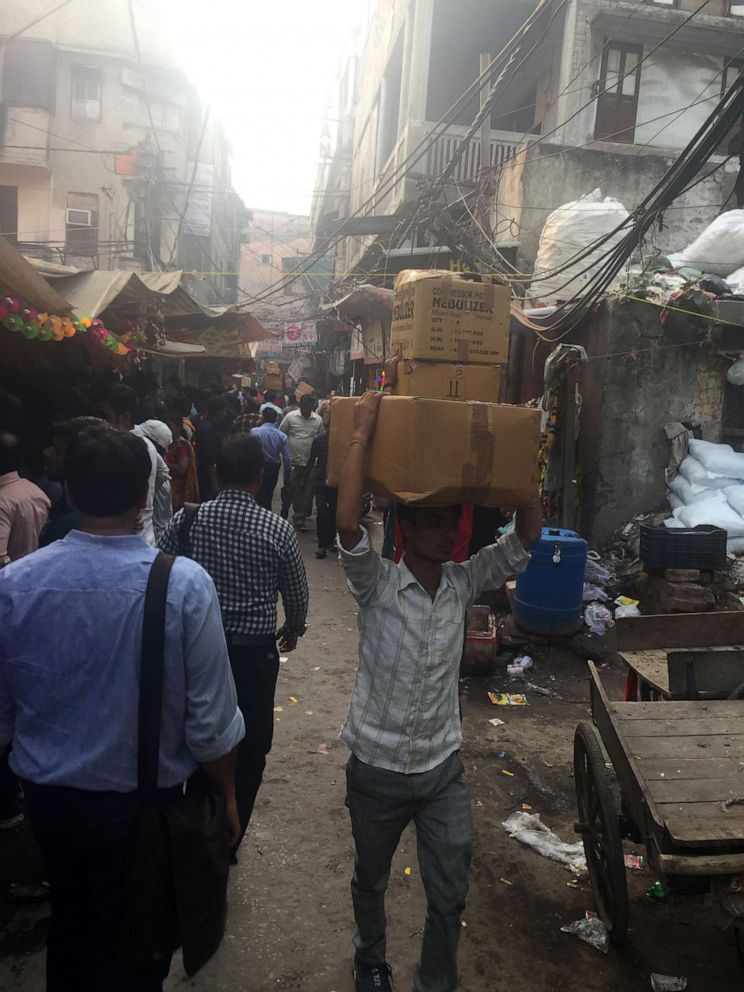 PHOTO: Delhi's Chandni Chowk market, which dates to the 17th century, is a popular spot to purchase bulk drugs. Inside the stalls, boxes of medicine are stacked floor to ceiling.