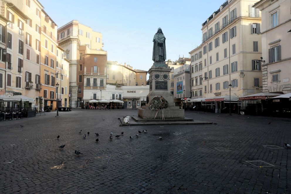 PHOTO: Campo Dei Fiori Square is seen empty on March 10, 2020 in Rome, Italy.