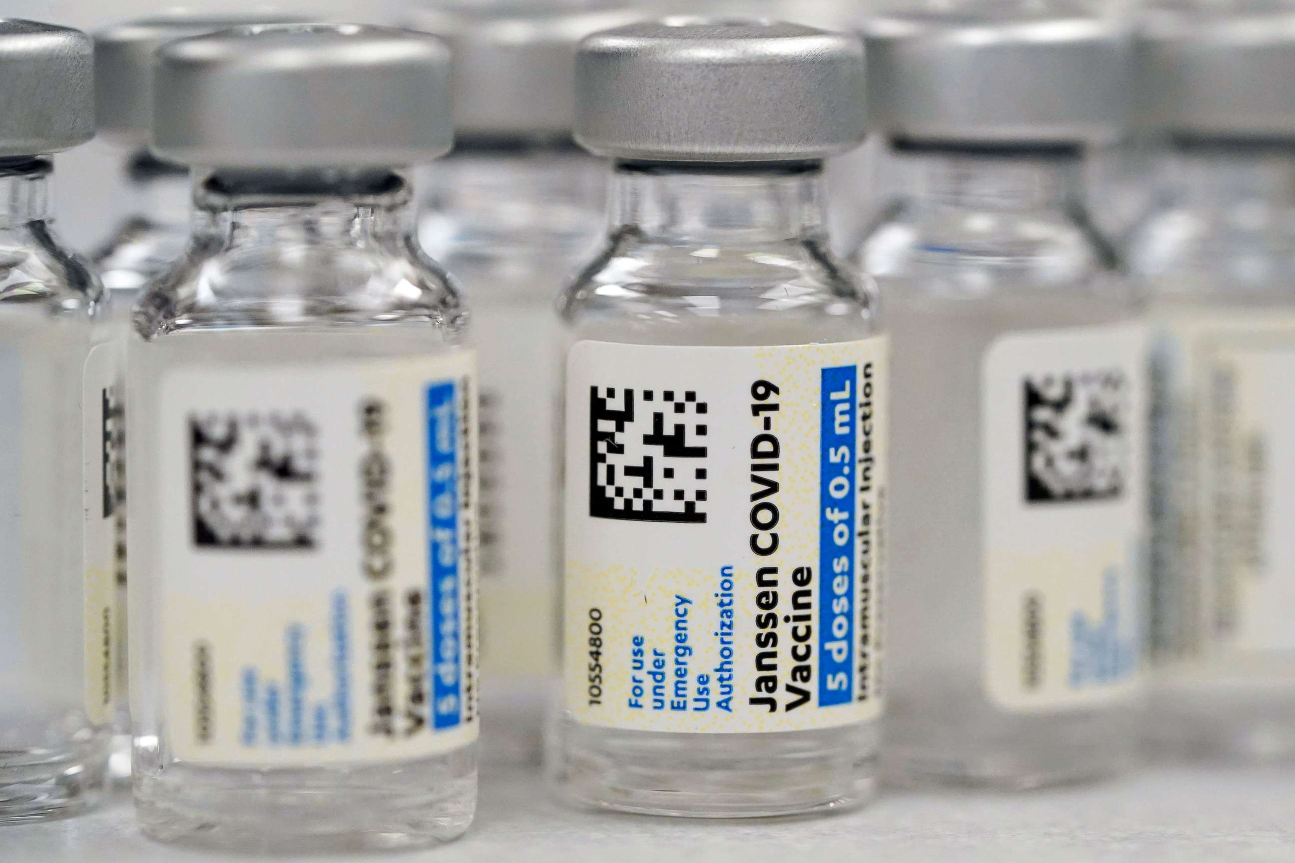 PHOTO: Vials of Johnson &amp; Johnson COVID-19 vaccine at a pharmacy in Denver, March 6, 2021.  