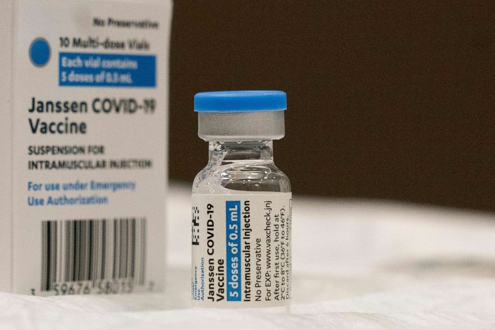 PHOTO: In this March 3, 2021, file photo, a vial of the Johnson & Johnson COVID-19 vaccine is displayed at South Shore University Hospital in Bay Shore, N.Y.