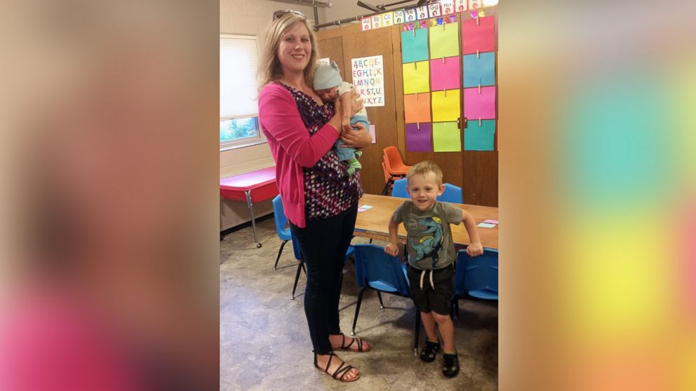 PHOTO: Jessie Sampson poses with her older son, Gram, and infant son Liam.