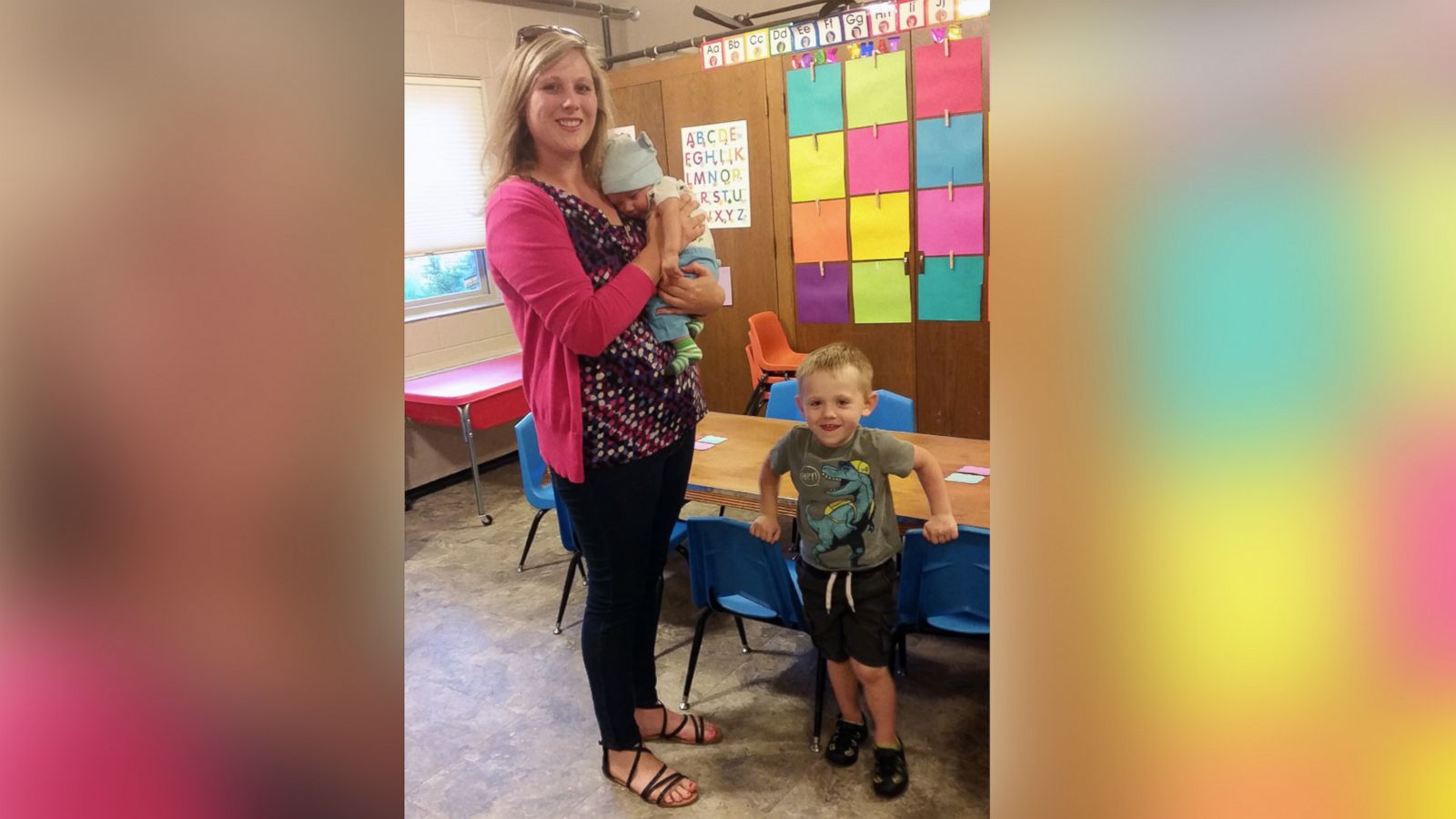 PHOTO: Jessie Sampson poses with her older son, Gram, and infant son Liam.