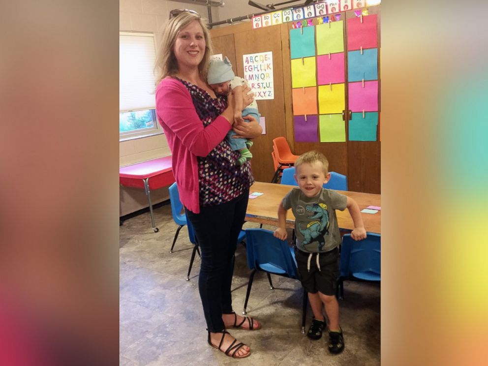 PHOTO: Jessie Sampson poses with her older son, Gram, and infant son Liam.