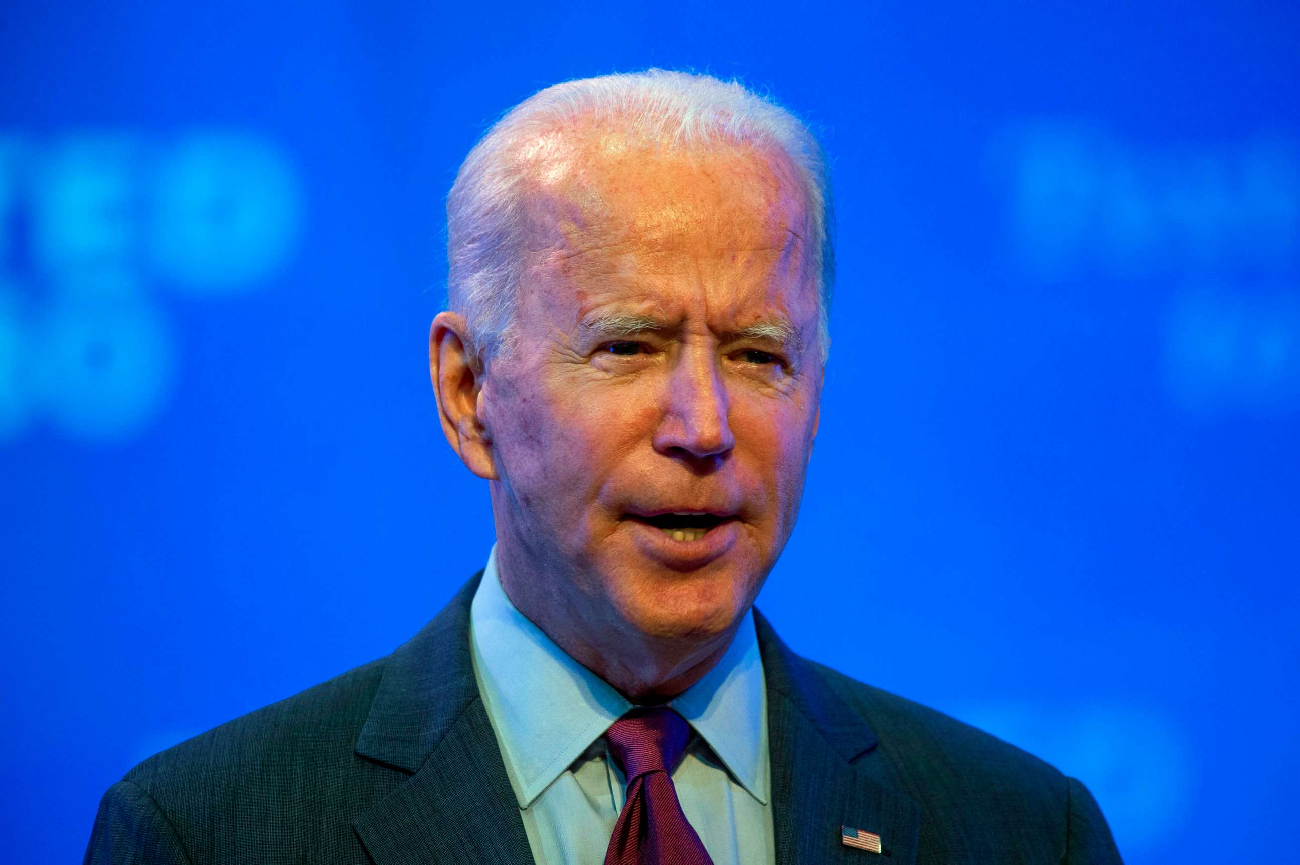 PHOTO: Democratic presidential nominee and former Vice President Joe Biden delivers a speech at a local theater in Wilmington, Delaware, Sept. 27, 2020.