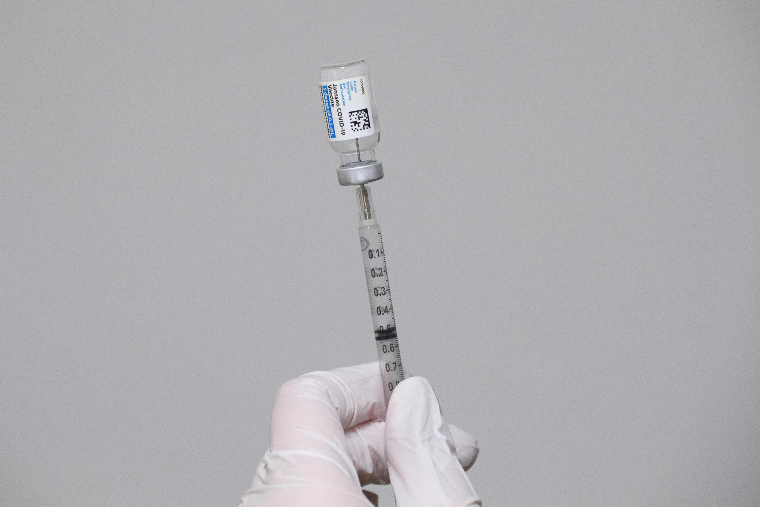 PHOTO: A syringe is filled with a dose of the Johnson & Johnson Janssen COVID-19 vaccine at a vaccination site, March 13, 2021m in Delano, Calif.