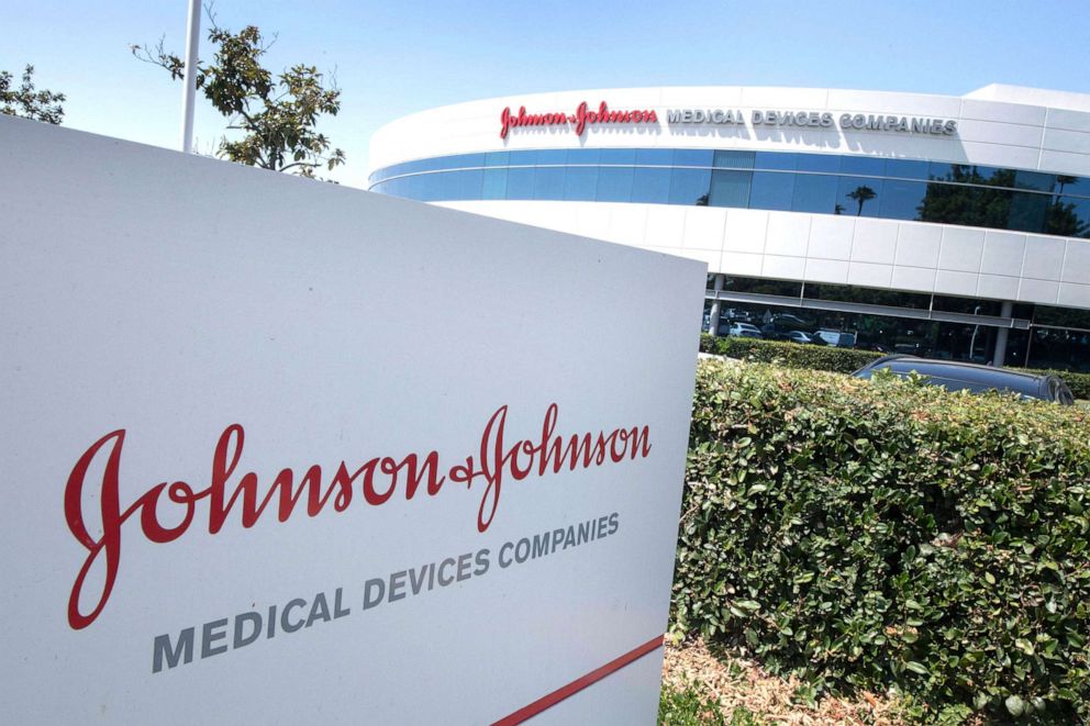 PHOTO: The entry sign to the Johnson & Johnson campus shows their logo in Irvine, Calif., August 28, 2019. 