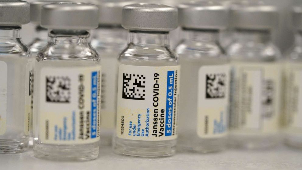 PHOTO: This March 6, 2021, file photo, shows vials of Johnson & Johnson COVID-19 vaccine at a pharmacy in Denver.