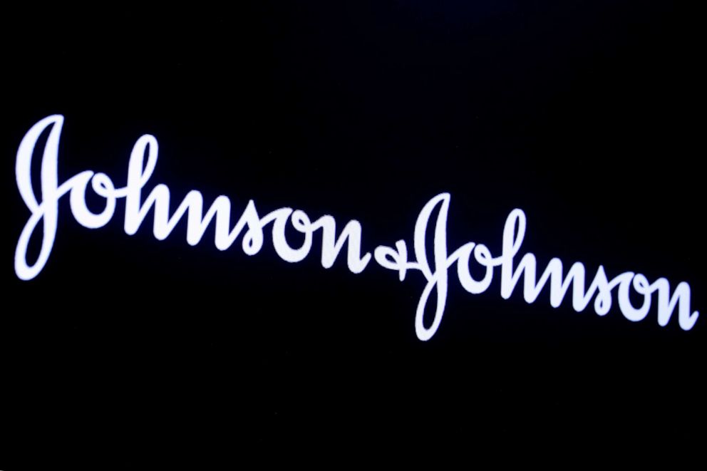 PHOTO: The company logo for Johnson & Johnson is displayed on a screen to celebrate the 75th anniversary of the company's listing at the New York Stock Exchange in New York, Sept. 17, 2019.
