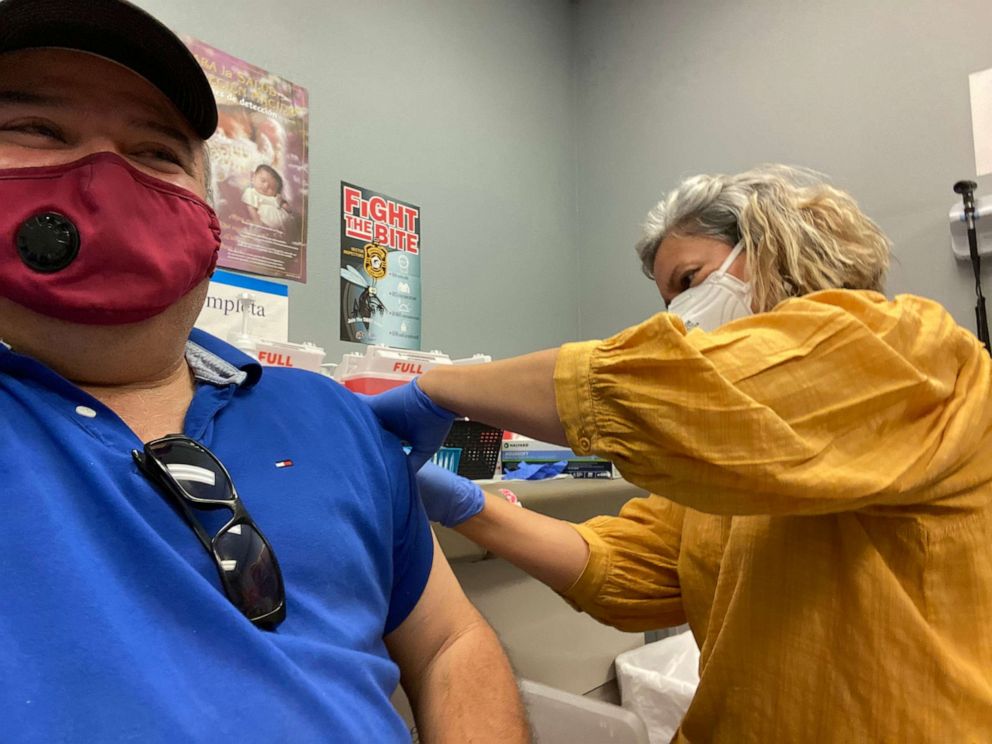 PHOTO: After weeks of frustration and a last-minute scramble to secure an open spot, Jorge Figueroa received a COVID-19 vaccination at the local clinic in Presidio, Texas, Feb. 27, 2021.
