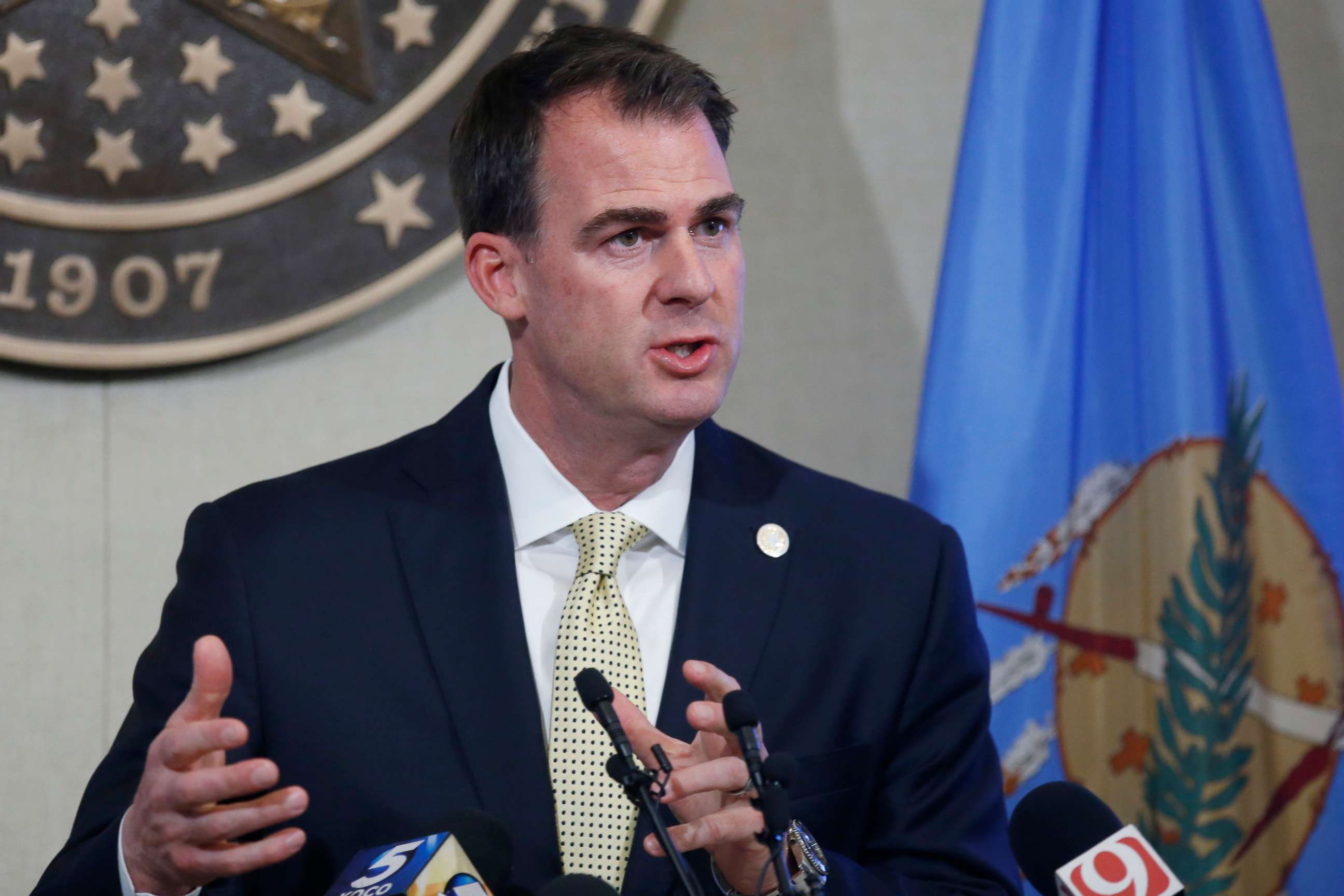 PHOTO: Oklahoma Gov. Kevin Stitt speaks during a news conference in Oklahoma City, May 6, 2020.