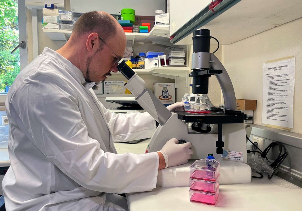 PHOTO: Head of the Institute of Microbiology of the German Armed Forces Roman Woelfel works in his laboratory in Munich, May  20, 2022, after Germany detected its first case of monkeypox.  