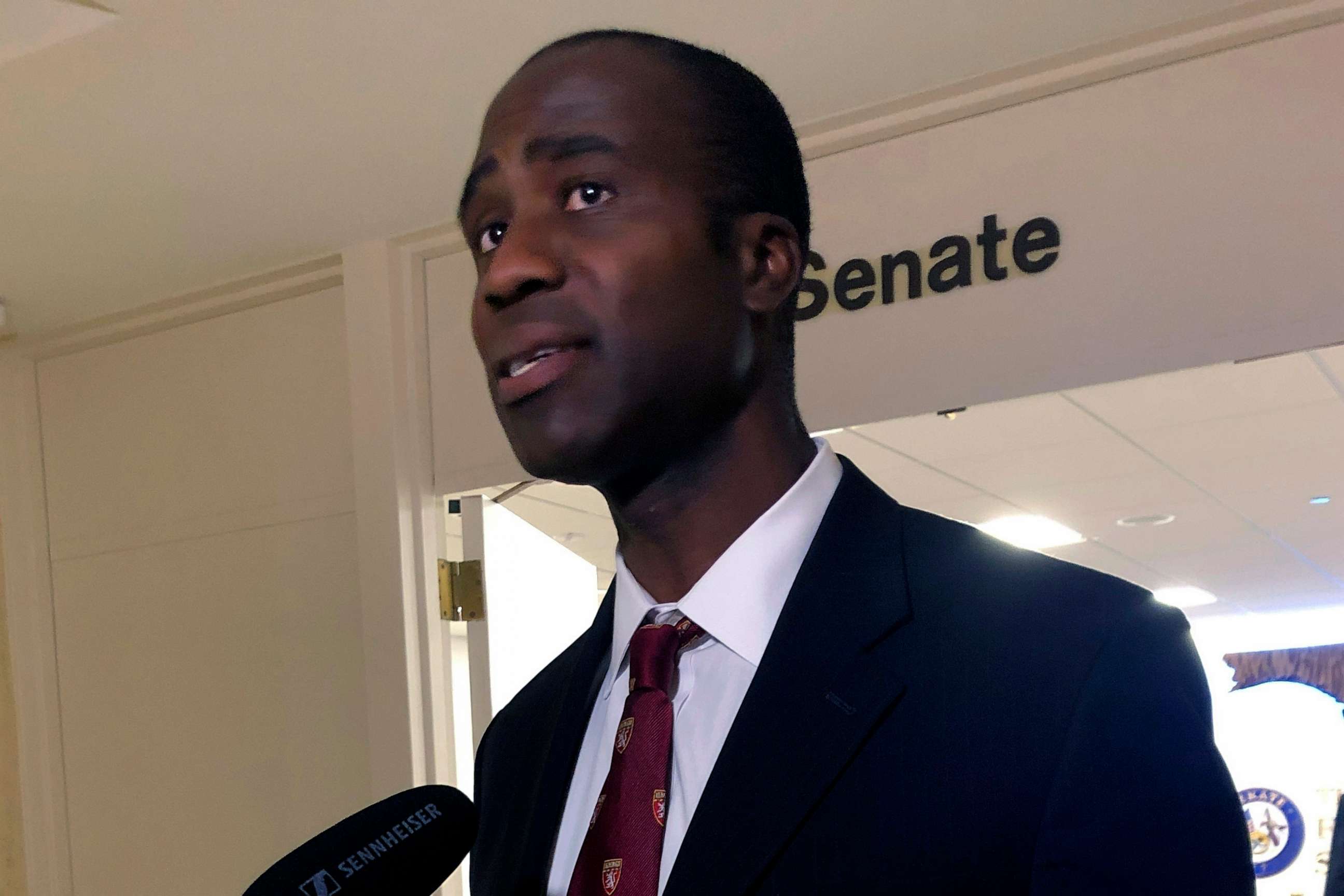 PHOTO: Dr. Joseph Ladapo speaks with reporters after the Florida Senate confirmed his appointment as the state's surgeon general on Feb. 23, 2022, in Tallahassee, Fla.