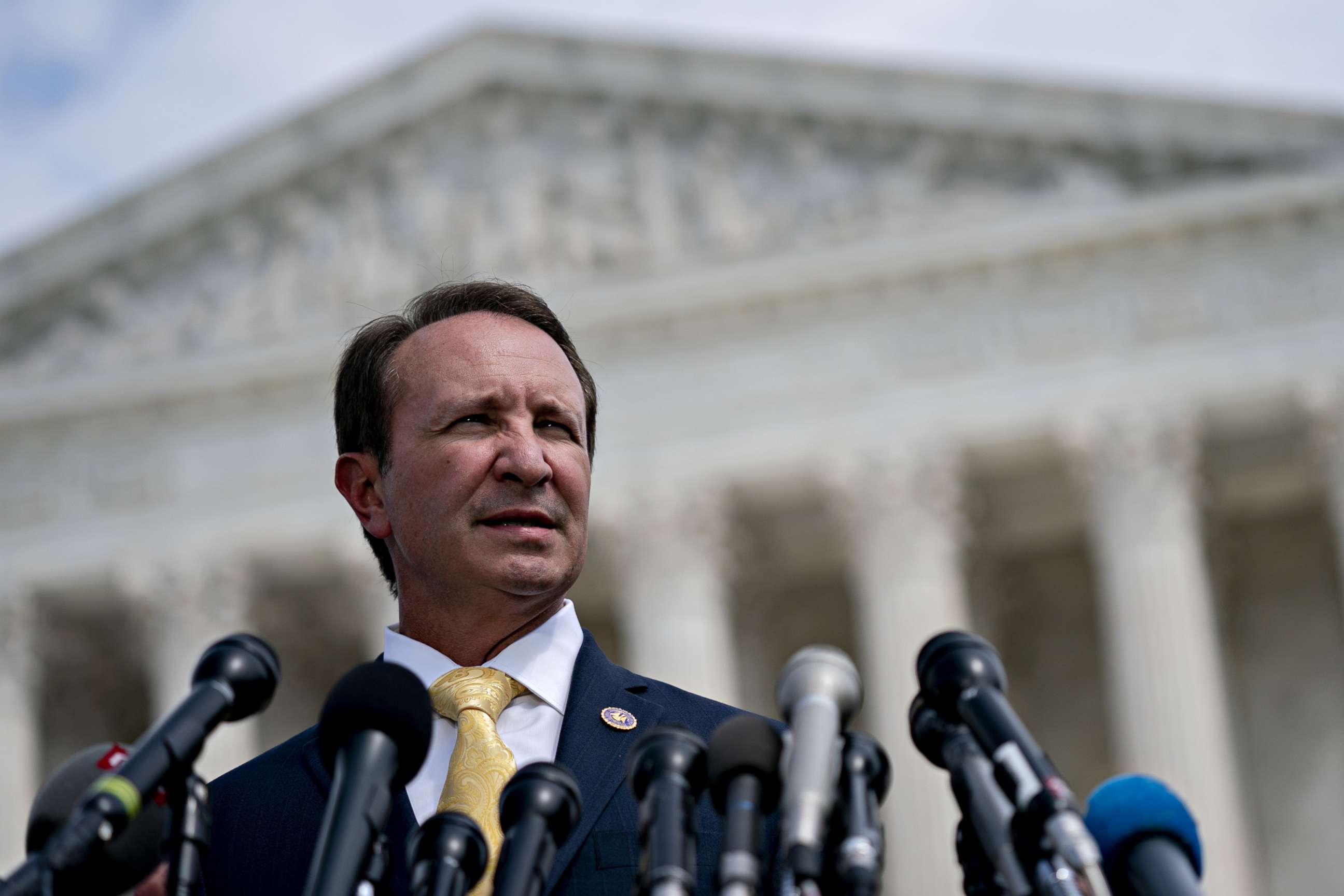 PHOTO: Jeff Landry, Louisiana attorney general, speaks during a news conference outside the U.S. Supreme Court in Washington, DC, Sept. 9, 2019.