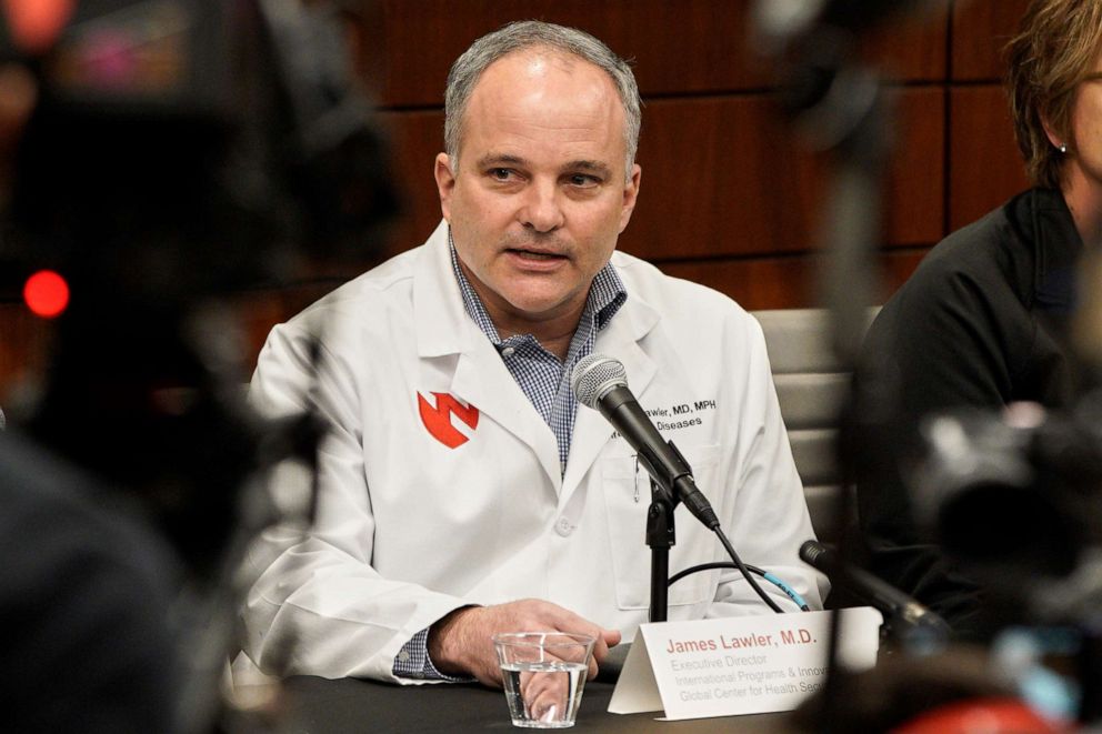PHOTO: In this Feb. 6, 2020 photo, Dr. James Lawler participates in a news conference at the University of Nebraska Medical Center in Omaha, Neb.