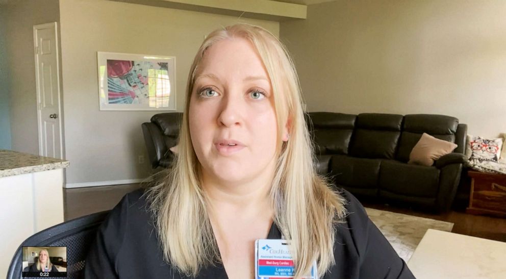 PHOTO: Leanne Handle, an assistant nurse manager of a medical surgical COVID-19 unit at CoxHealth in Springfield, Missouri, speaks to ABC News in a self-filmed video diary on June 22, 2021.