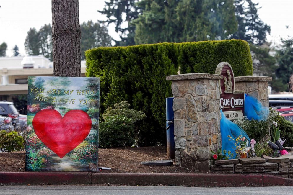 PHOTO: A sign is pictured at the entrance to Life Care Center of Kirkland, the Seattle-area nursing home which is one of the epicenters of the coronavirus disease outbreak, in Kirkland, Wash., March 17, 2020.