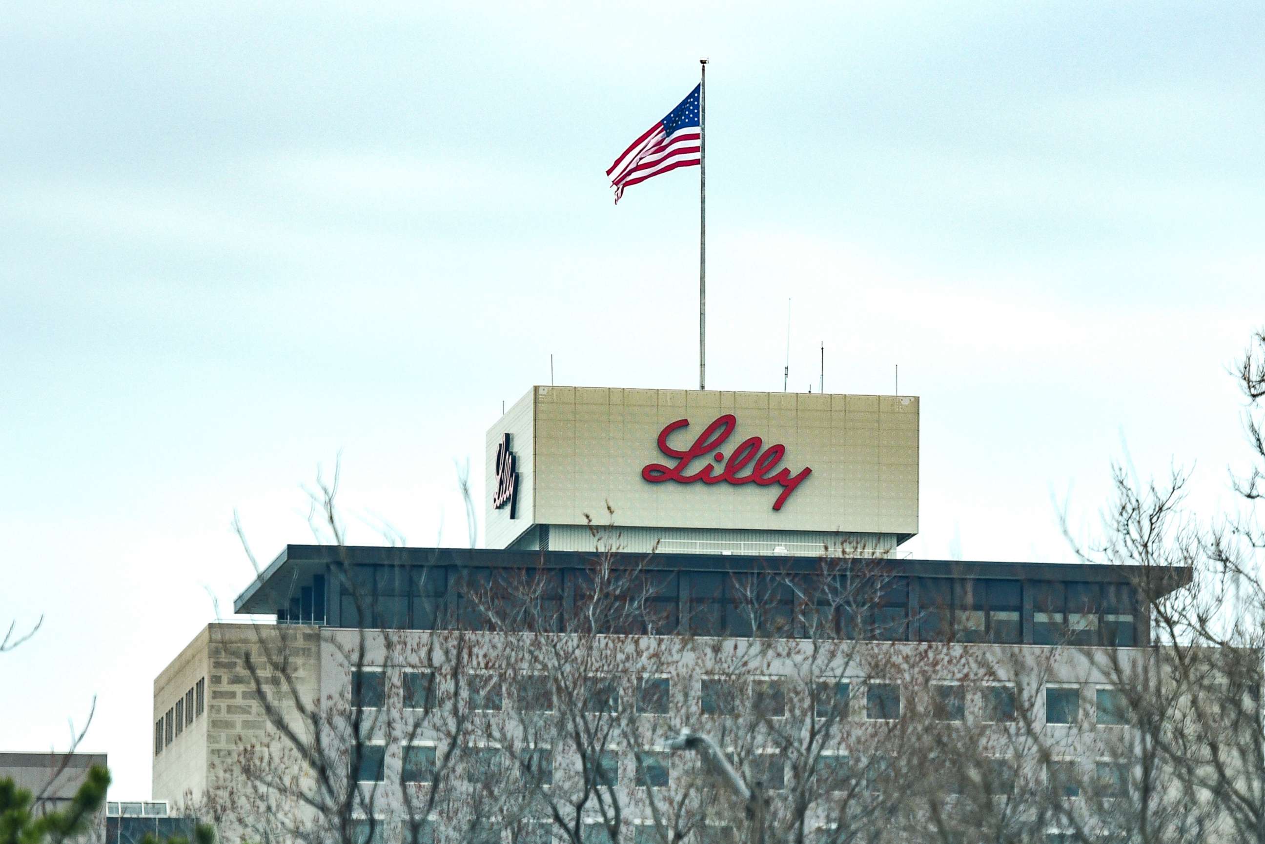 PHOTO: Pharmaceutical giant Eli Lilly and Company Headquarters during the COVID-19 pandemic, March 24, 2020, in Indianapolis.