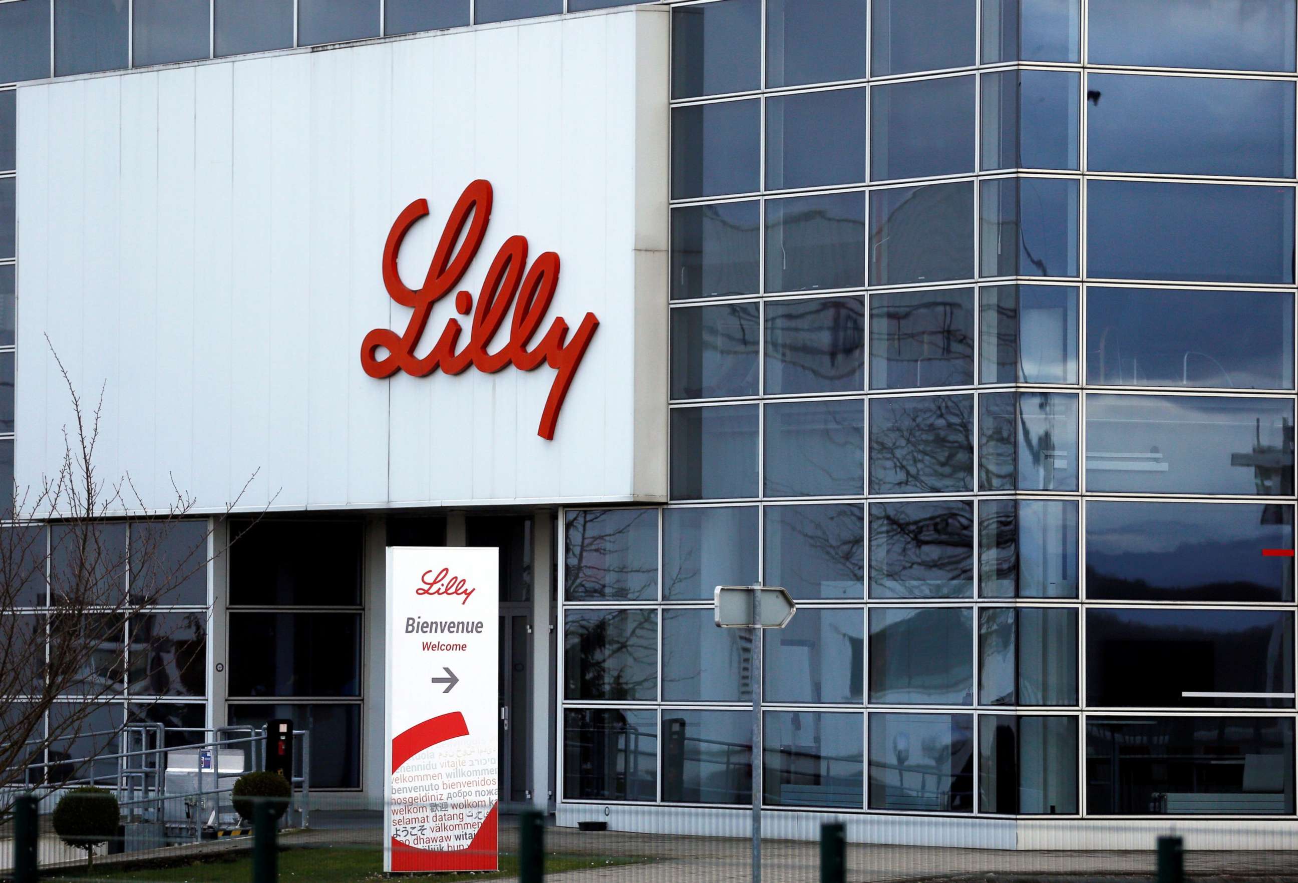 PHOTO: The logo of Lilly is seen on a wall of the Lilly France company unit, part of the Eli Lilly and Co drugmaker group, in Fegersheim near Strasbourg, France, February 1, 2018. 