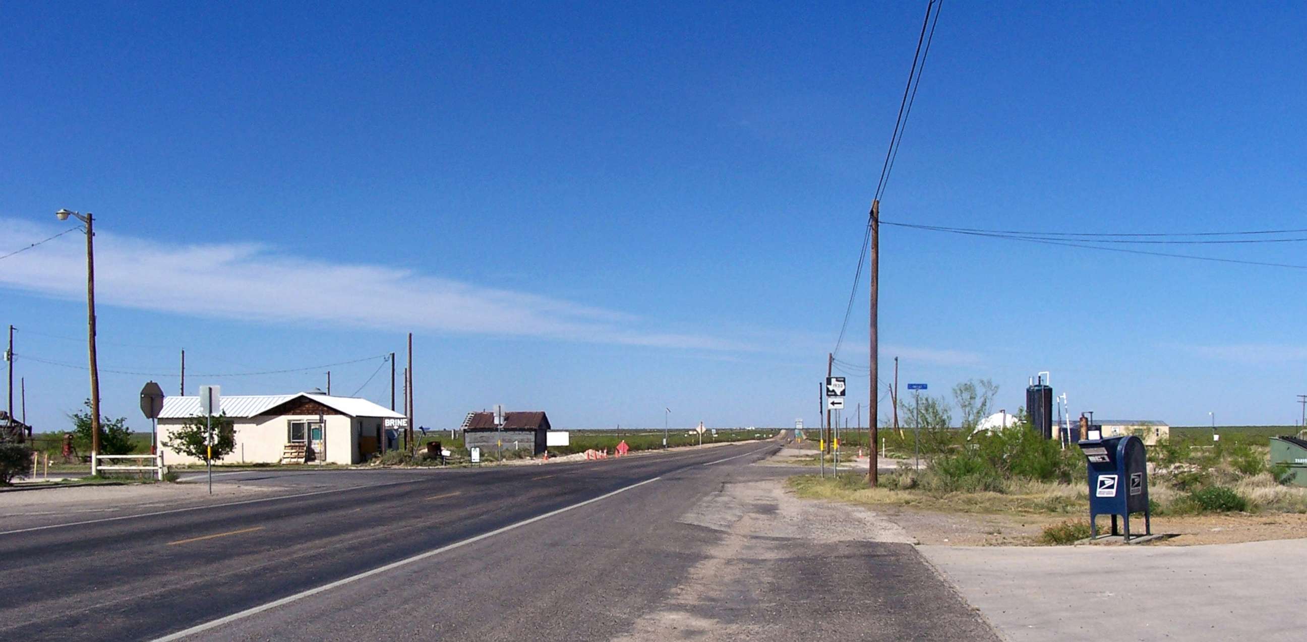 PHOTO: State highway 302 in Mentone, Texas, the only town in Loving County in far West Texas, April 18, 2007. The 2000 Census shows just 67 residents in the county.