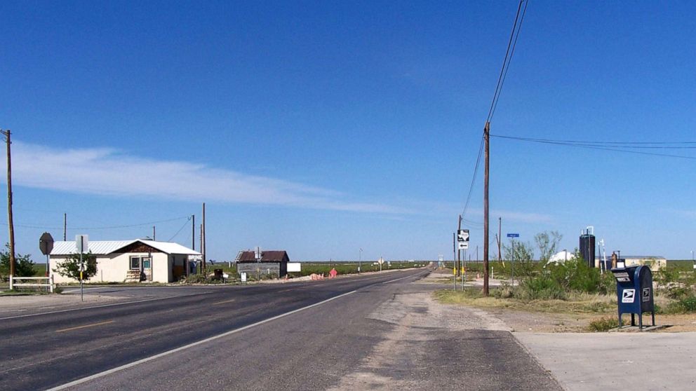 PHOTO: State highway 302 in Mentone, Texas, the only town in Loving County in far West Texas, April 18, 2007. The 2000 Census shows just 67 residents in the county.