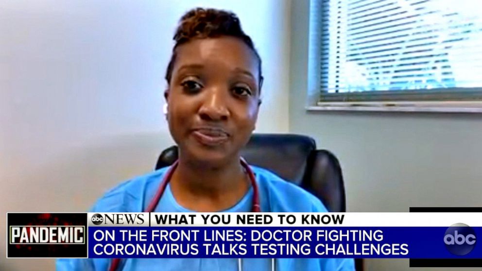 PHOTO: Dr. Oneka Marriott discusses the first drive-thru coronavirus testing site in Palm Beach County, Fla., which her nonprofit group spearheaded.