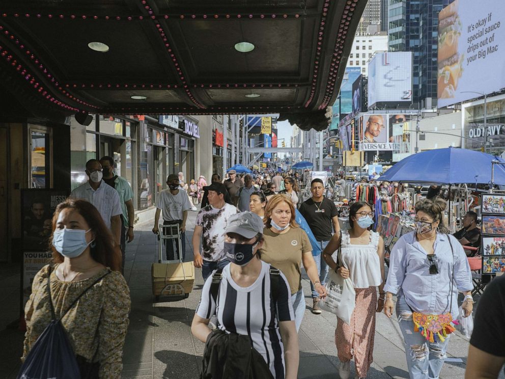 PHOTO: Pedestrians in Times Square in New York, May 22, 2022.