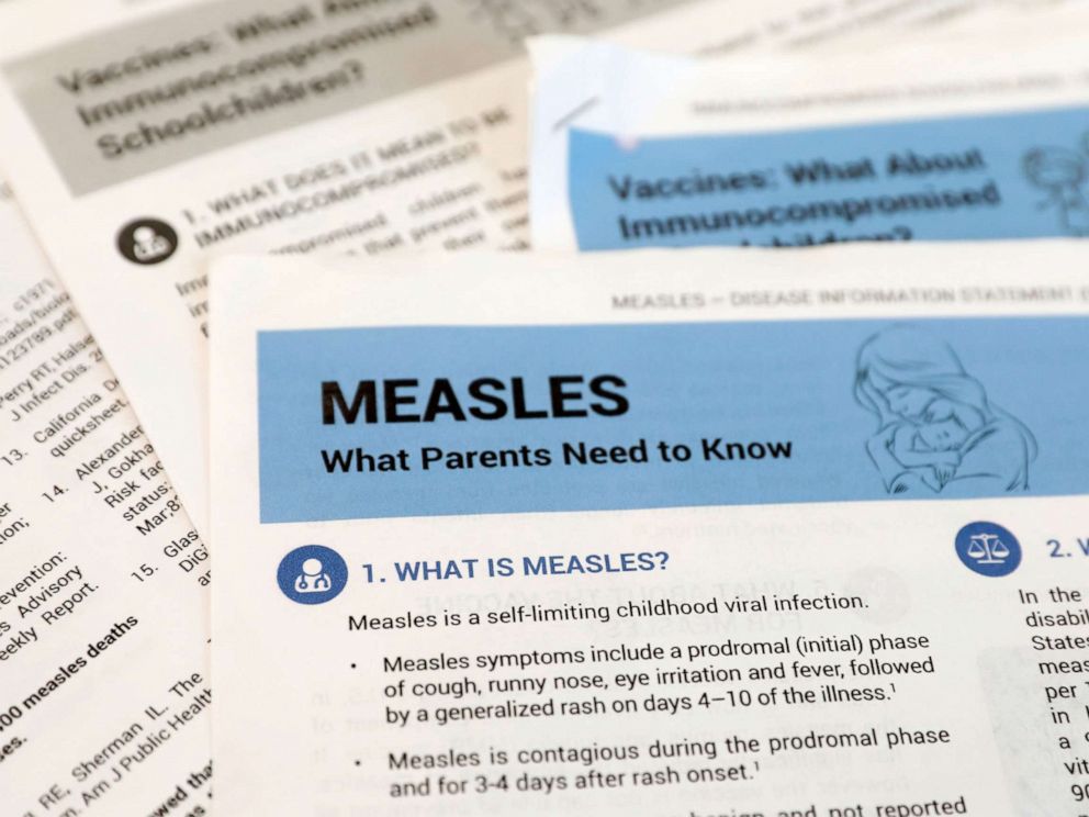 PHOTO: Materials left at a demonstration by people opposed to childhood vaccination in West Nyack, New York, March 28, 2019.