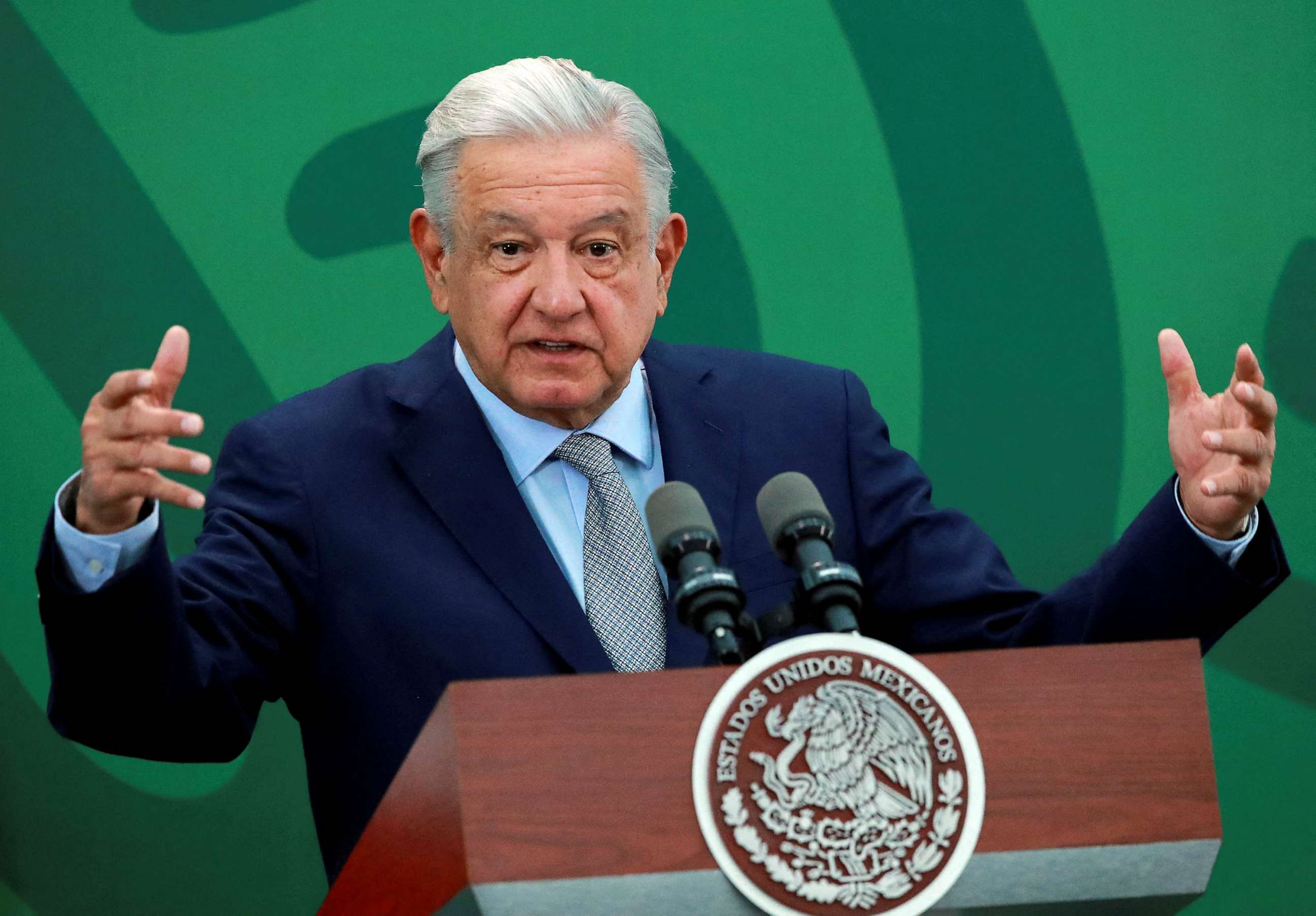 PHOTO: FILE - Mexico's President Andres Manuel Lopez Obrador speaks during a news conference at the Secretariat of Security and Civilian Protection in Mexico City, March 9, 2023.