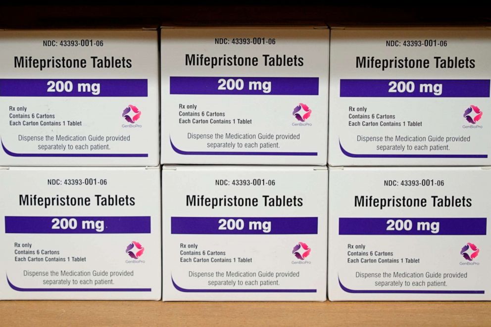 PHOTO: Boxes of the drug mifepristone sit on a shelf at the West Alabama Women's Center in Tuscaloosa, Ala., March 16, 2022.