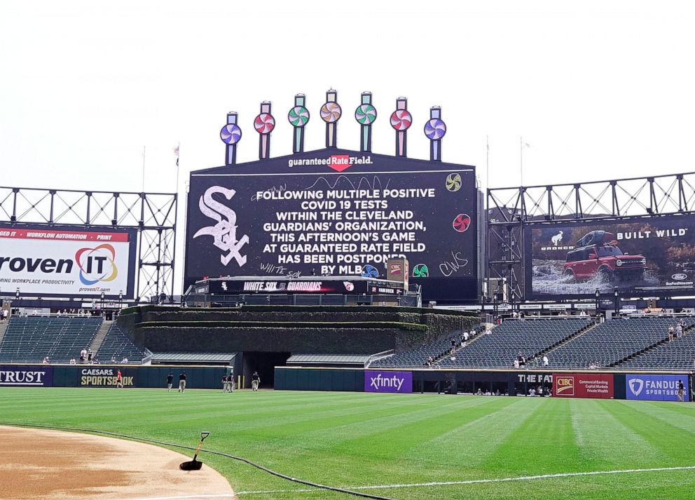 PHOTO: In this May 11, 2022, file photo, the game between the Chicago White Sox and the Cleveland Guardians had been cancelled due to multiple positive COVID-19 tests in the Cleveland Guardians organization at Guaranteed Rate Field in Chicago.