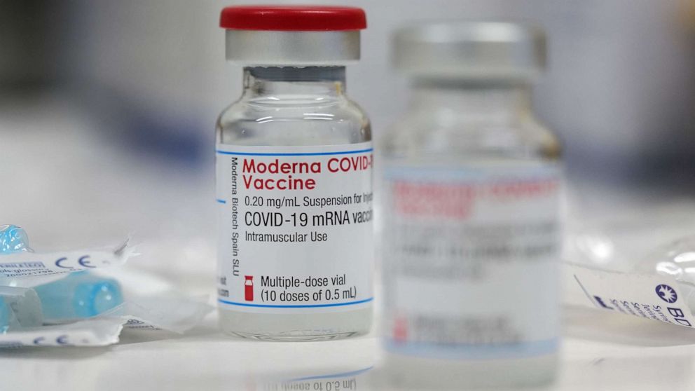 FILE PHOTO: A vial of the Moderna COVID-19 vaccine is seen at a local clinic as the spread of the coronavirus disease continues in Aschaffenburg, Germany, Jan. 15, 2021.