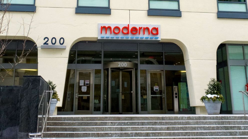 PHOTO: In this Feb. 13, 2021, file photo, the headquarters of pharmaceutical company Moderna is shown in Cambridge, Mass.