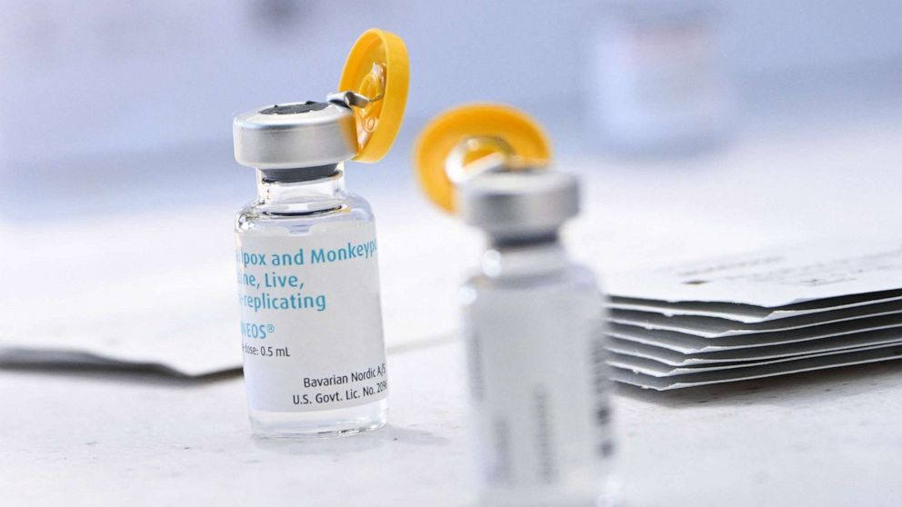 PHOTO: Vials of JYNNEOS monkeypox vaccine are prepared at a vaccination clinic on display in Los Angeles, Aug. 9, 2022.