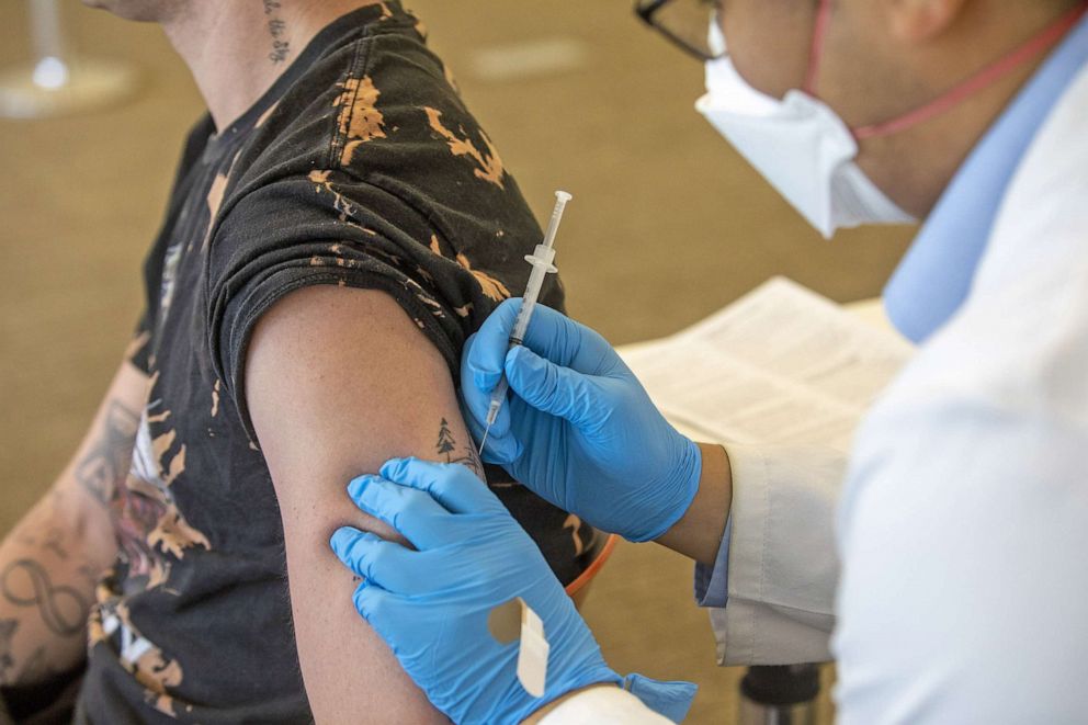 PHOTO: A health worker administers a dose of the Bavarian Nordic A/S Jynneos monkeypox vaccine at a vaccination site in West Hollywood, Calif., Aug. 3, 2022.