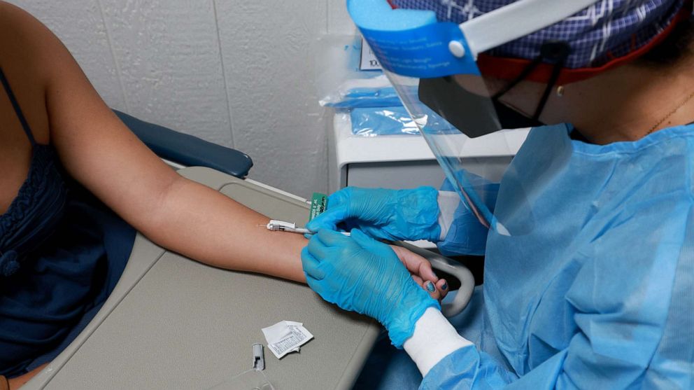 PHOTO: FILE - Irina Martinez, a registered nurse, administers an intradermal monkeypox vaccine to Britney Castaneda at a vaccination site setup in Tropical Park by Miami-Dade County and Nomi Health, Aug. 15, 2022 in Miami, Florida.