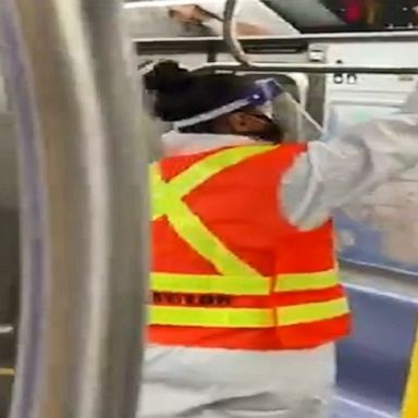 Cleaners wiped down seats and other surfaces as part of a nightly cleaning operation to protect commuters and workers from the coronavirus.